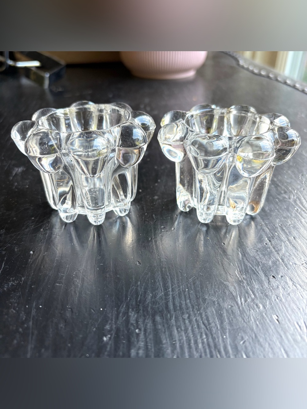 Vintage Glass Flower candle holders set of 2